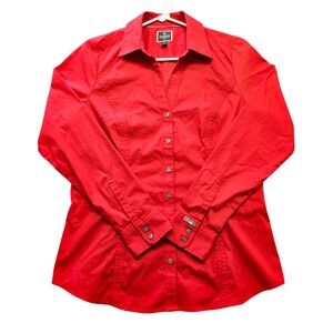 Express The Essential Shirt Womens Medium Red Long Sleeve Button Down Blouse